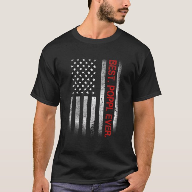 Best Poppi Ever Vintage American Flag  For Dad Pap T-Shirt (Front)