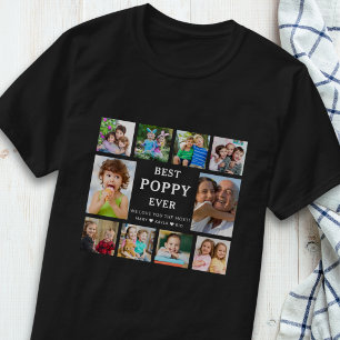 Best Poppy Ever Grandkids 10 Photo Collage Black T-Shirt