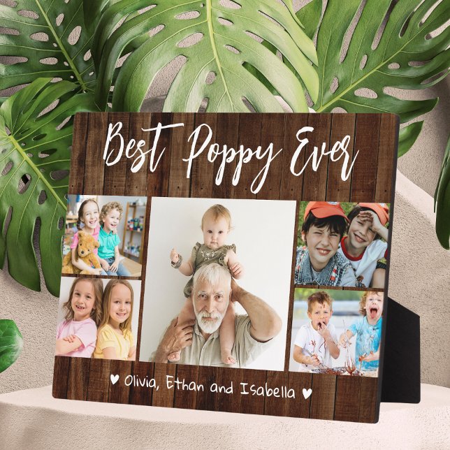 Best Poppy Ever Grandkids 5 Photo Collage Wood  Plaque (Creator Uploaded)