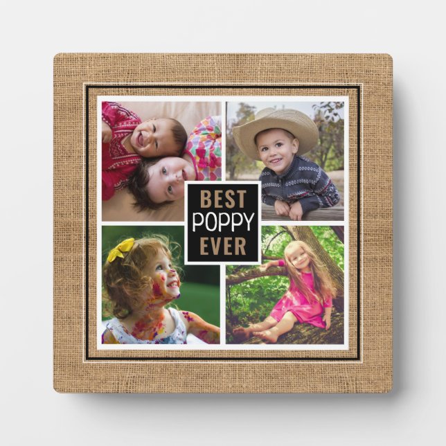 Best Poppy Ever Grandpa 4 Photo Collage Burlap Plaque (Front)