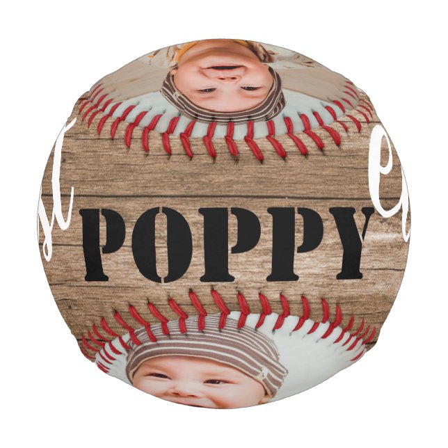 Best Poppy Ever Rustic Wood 3 Photo Collage  Baseball (Back)