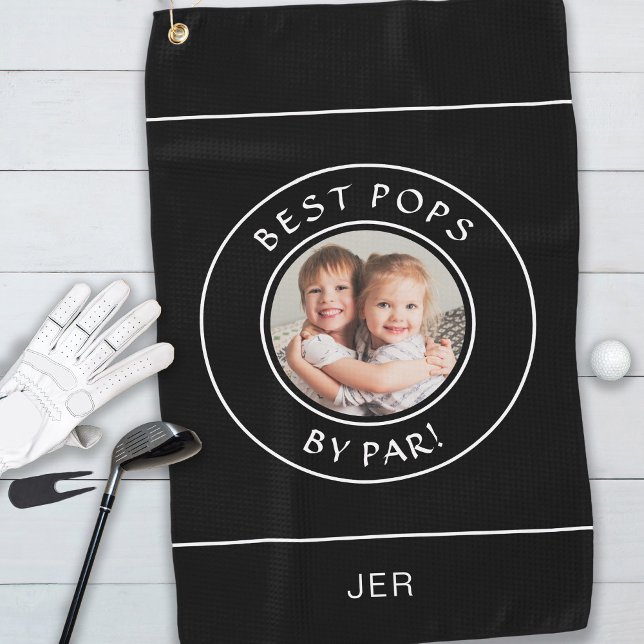 Best Pops By Par Golfer Photo Fun Black & White Golf Towel (Creator Uploaded)