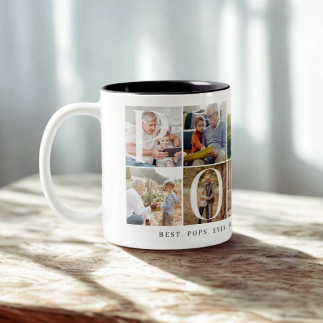 Best Pops Ever, 10 Photo Grid Gift for Grandpa Two-Tone Coffee Mug (Creator Uploaded)