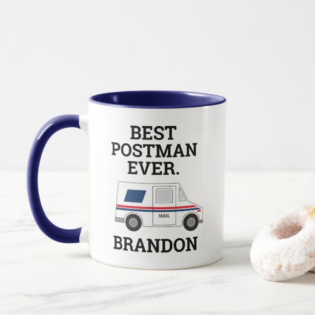 Best Postman Ever Mail Truck Personal Mailman Mug (With Donut)