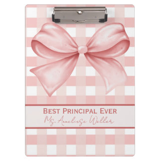 Best Principal Ever Personalized Gingham Bow Clipboard