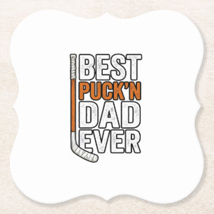 Best Puck'n Dad Ever Hockey Father Vector Design_1 Paper Coaster