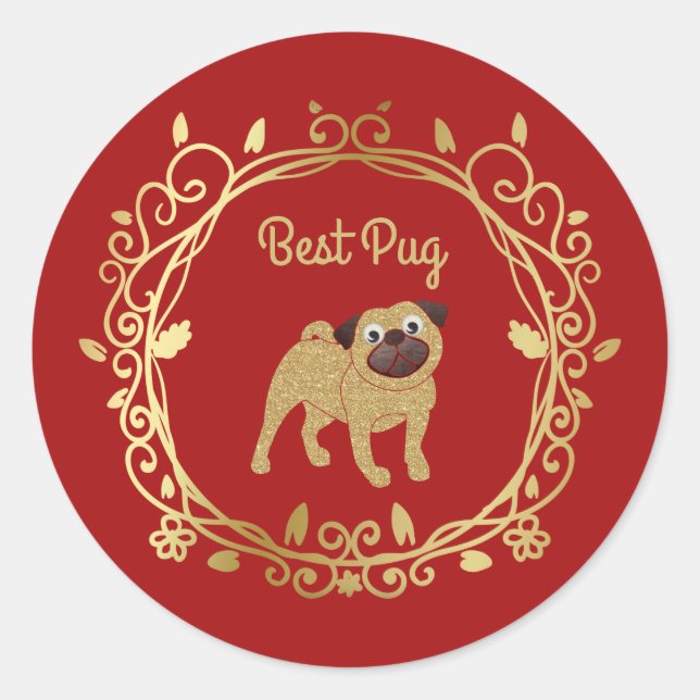 Best Pug Customisable Wedding Sticker (Front)