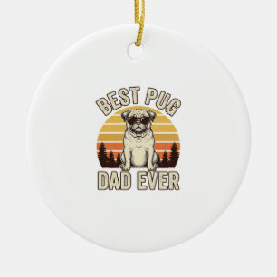 Best Pug Dad Ever Vintage Pug T-Shirt Design_1 Ceramic Tree Decoration