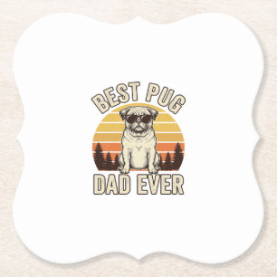 Best Pug Dad Ever Vintage Pug T-Shirt Design_1 Paper Coaster