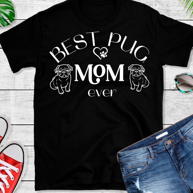 Best Pug Mum Heart Dog Paw T-Shirt (Creator Uploaded)