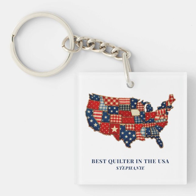 Best Quilter in the USA Personalized Patchwork Key Ring (Front)