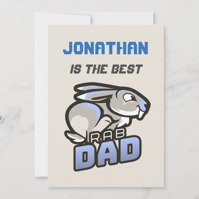 Best Rabbit Dad with Name - Blue and Grey Holiday Card (Front)