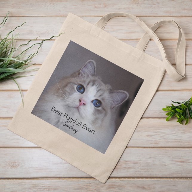 Best Ragdoll Ever Custom Cat Photo Monogram Name Tote Bag (Personalize with your photo, text and pet name.)
