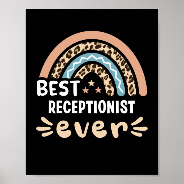 Best Receptionist ever Leopard Rainbow Gift Mum Poster (Front)