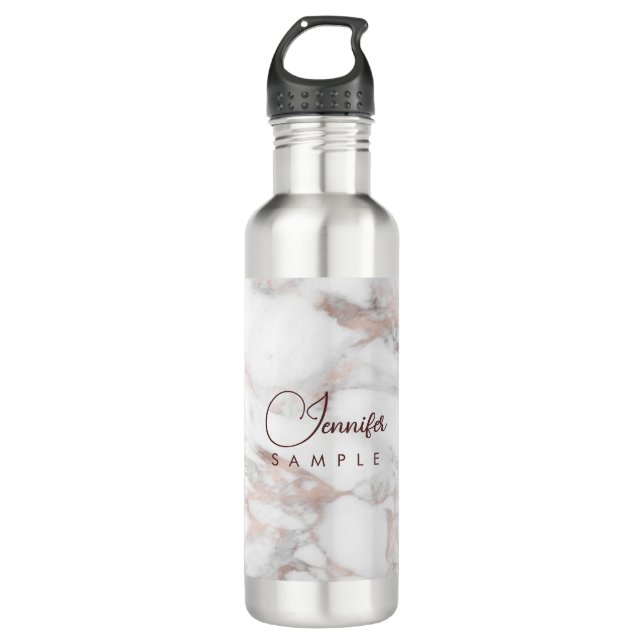 Best Rose Gold White Marble Template Monogram 710 Ml Water Bottle (Front)
