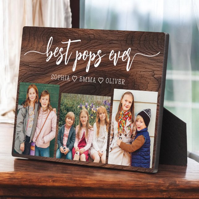 Best Rustic Wood Pops Grandpa Photo Collage Plaque (Creator Uploaded)