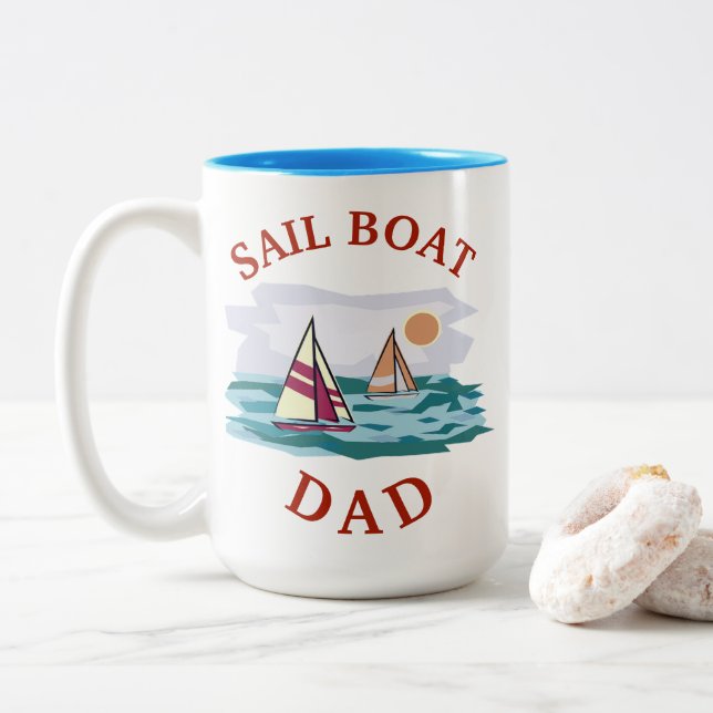 Best "SAIL BOAT DAD" Ever!  Father's Day Two-Tone Coffee Mug (With Donut)