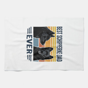 Best Schipperke Dad Ever Retro Dog Vector Design_1 Tea Towel