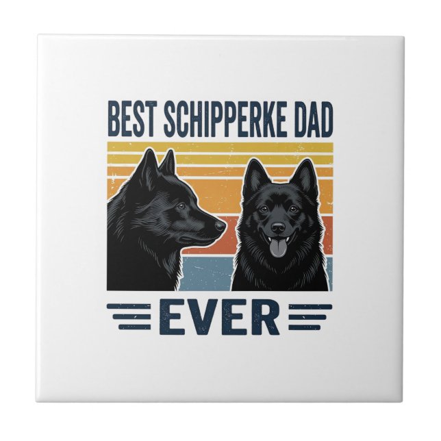 Best Schipperke Dad Ever Retro Dog Vector Design_1 Tile (Front)