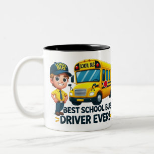 Best School Bus Driver Ever! - Fun Cartoon Two-Tone Coffee Mug