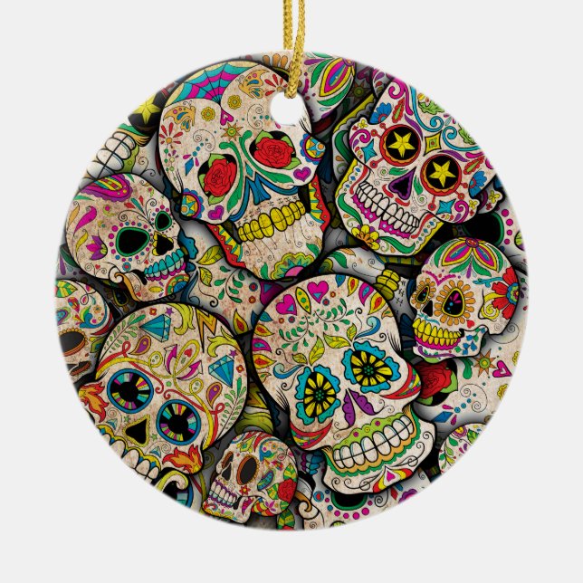 Best Selling Sugar Skull Pattern Ceramic Tree Decoration (Front)