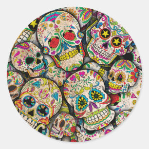 Best Selling Sugar Skull Pattern Classic Round Sticker