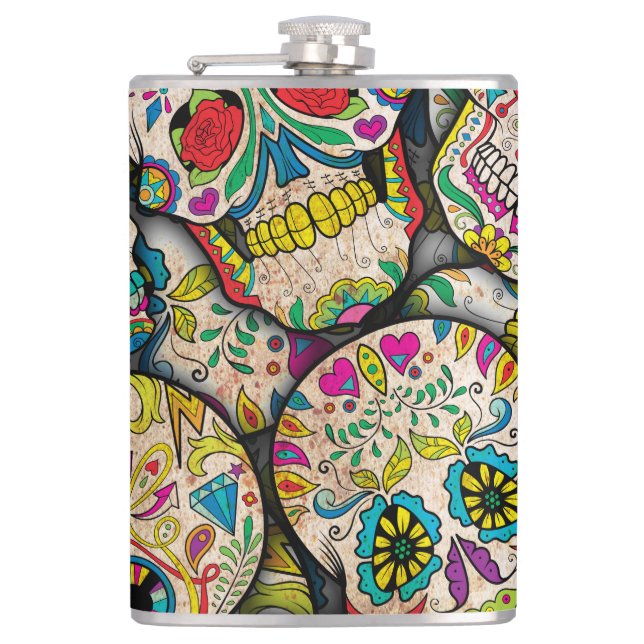 Best Selling Sugar Skull Pattern Hip Flask (Front)