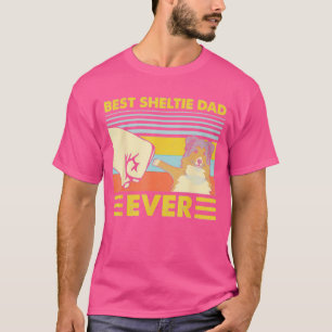 Best Sheltie Dad Ever Retro Vintage Sunset T-Shirt