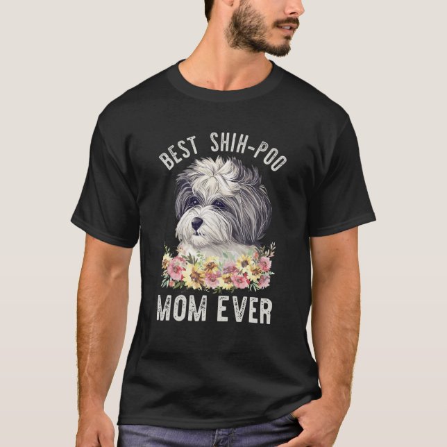 Best Shih-Poo Mum Ever Floral Dog T-Shirt (Front)