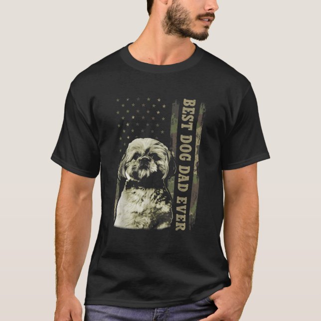 Best Shih Tzu Dad Ever Camo American Flag Dog Dad T-Shirt (Front)