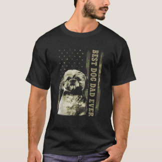 Best Shih Tzu Dad Ever Camo American Flag Dog Dad T-Shirt