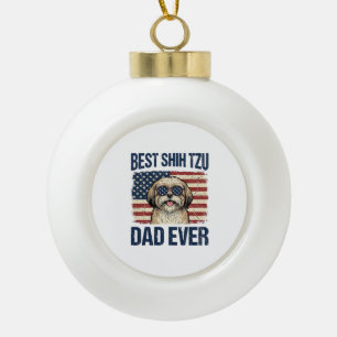 Best Shih Tzu Dad Ever Patriotic Dog Ceramic Ball Christmas Ornament