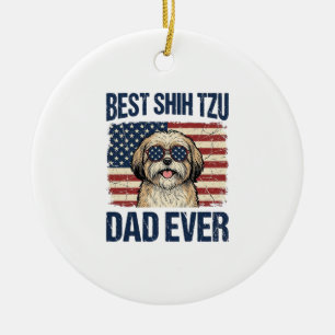 Best Shih Tzu Dad Ever Patriotic Dog Ceramic Tree Decoration