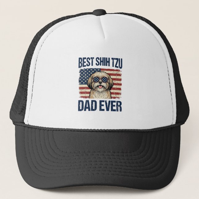 Best Shih Tzu Dad Ever Patriotic Dog Trucker Hat (Front)