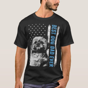 Best Shih Tzu Dad Ever Vintage American Flag Dog D T-Shirt