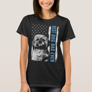 Best Shih Tzu Dad Ever Vintage American Flag Dog D T-Shirt