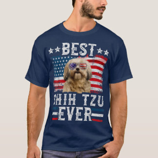 Best Shih Tzu Ever American Flag 4th Of July  T-Shirt