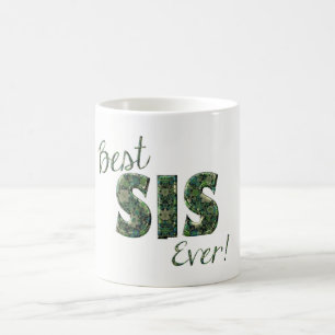 Best Sis Ever Green Floral Typography Sister Mug