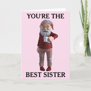 BEST SISTER BIRTHDAY GNOME ELF CARD