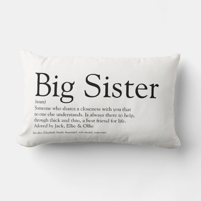 Best Sister Ever Definition Black and White Lumbar Cushion (Front)
