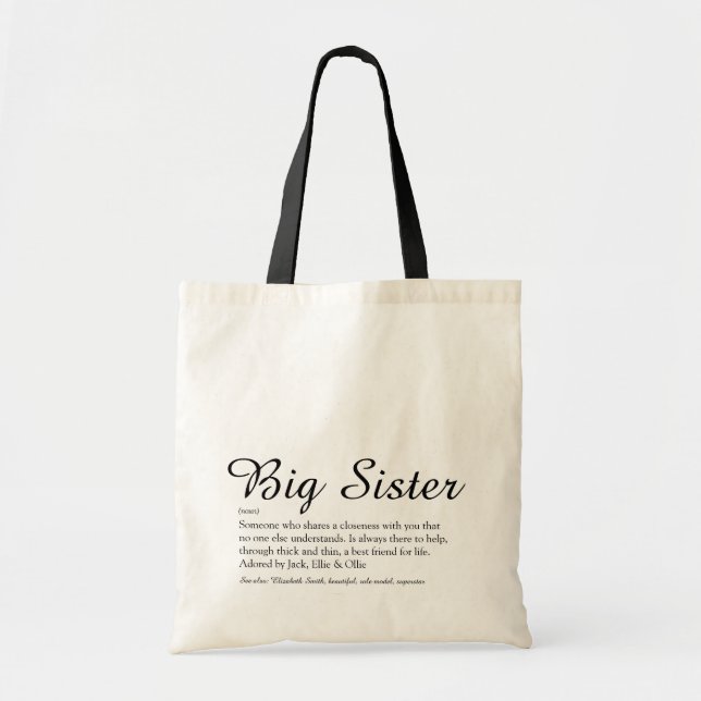Best Sister Ever Definition Black and White Script Tote Bag (Front)
