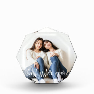 Best Sister Ever Elegant White Script Overlay Photo Block