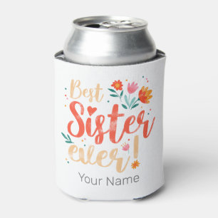 Best Sister Ever Floral Vintage Girls Retro Design Can Cooler