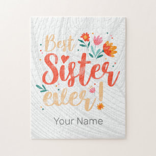 Best Sister Ever Floral Vintage Girls Retro Design Jigsaw Puzzle