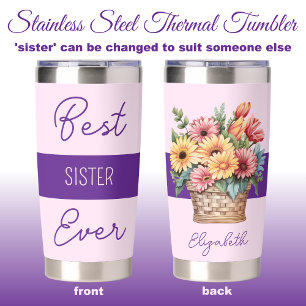 Best sister ever gerbera flowers pink insulated tumbler