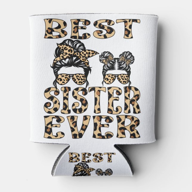 Best Sister Ever Leopard Plaid Mother's Day Can Cooler (Front)