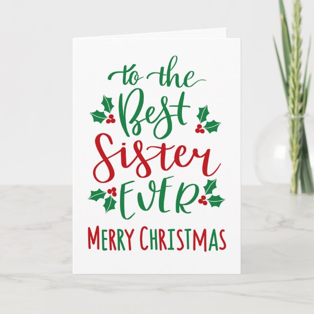 Best Sister Ever Merry Christmas Typography Card (Front)