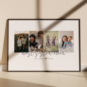 Best Sister Ever Modern Script 4 Photos Collage Poster