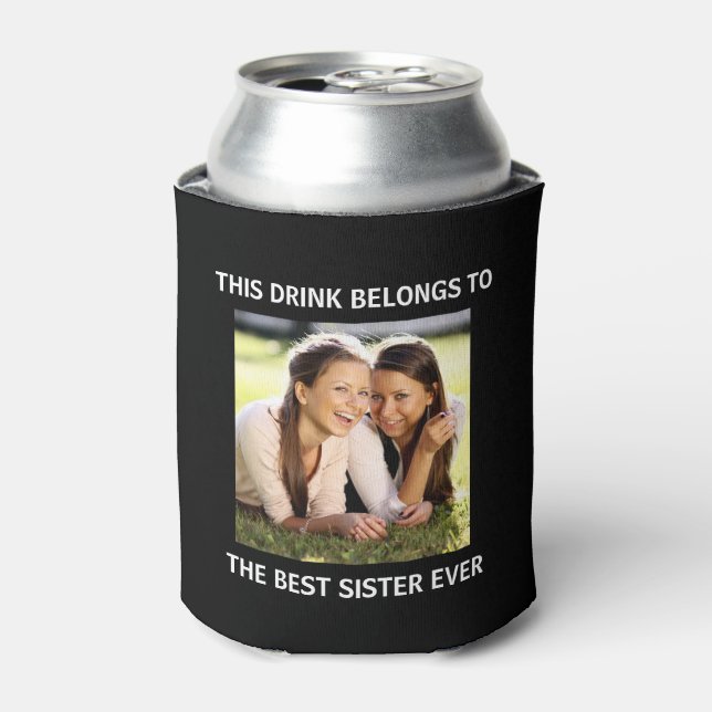 Best Sister Ever Personalised Photo Black Can Cooler (Can Front)