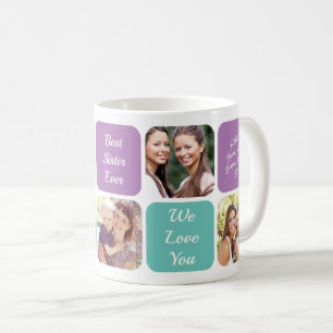 Best Sister Ever Personalised Photos Purple Teal Coffee Mug